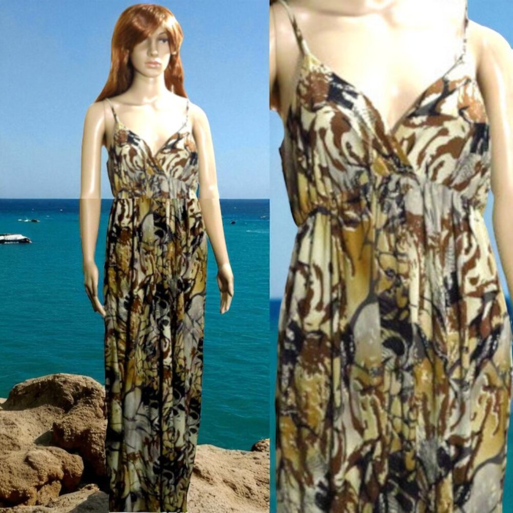 Brown & White  Long  Maxi Dress Gown